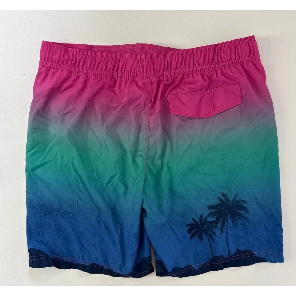 Corona Extra Mens Ombre Tropical Palm Tree Swim Trunks Pink Blue Large TA001